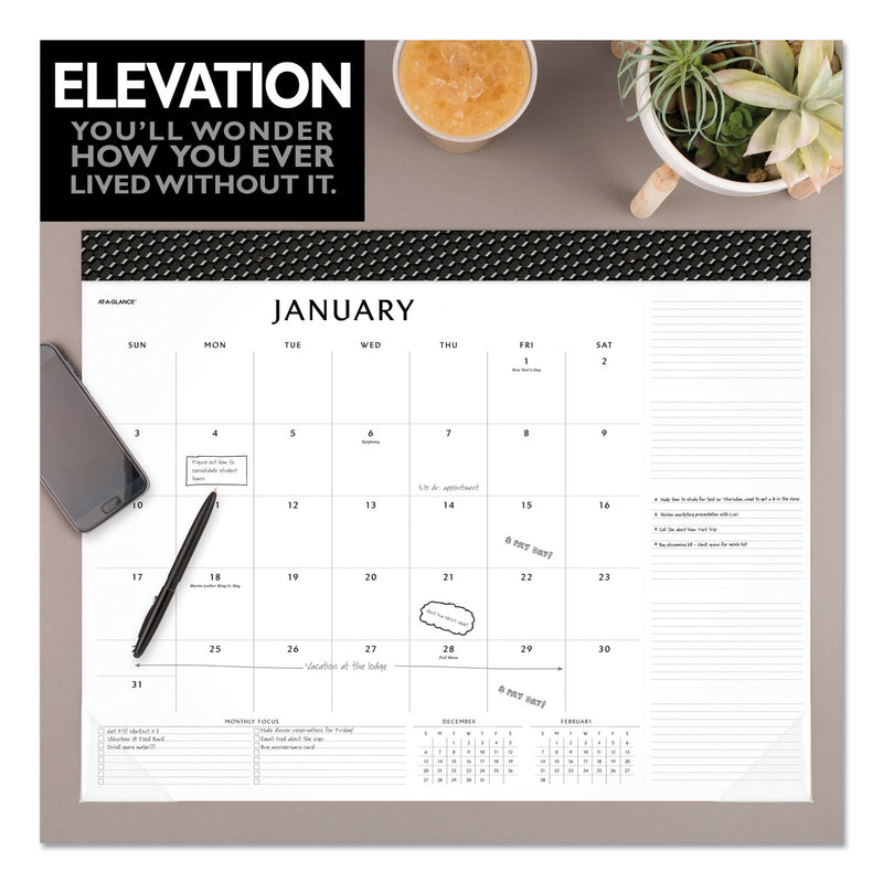 AT-A-GLANCE Elevation Desk Pad Calendars, 21.75 x 17, White Sheets, Black Binding, Clear Corners, 12-Month (Jan to Dec): 2023