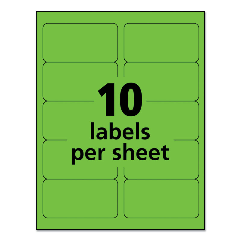 Avery High-Visibility Permanent Laser ID Labels, 2 x 4, Neon Green, 1000/Box