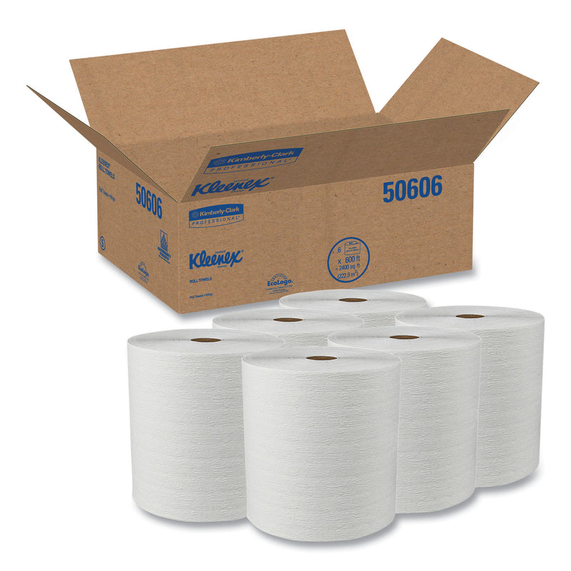 Kleenex Hard Roll Paper Towels with Premium Absorbency Pockets, 8" x 600 ft, 1.75" Core, White, 6 Rolls/Carton