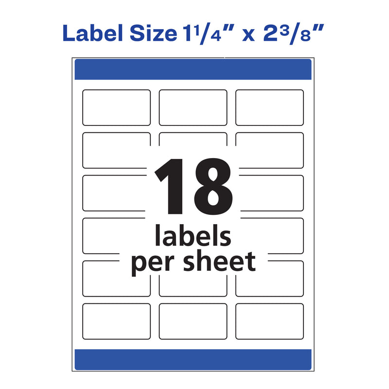 Avery White Dissolvable Labels w/ Sure Feed, 1.25 x 2.38, White, 90/PK
