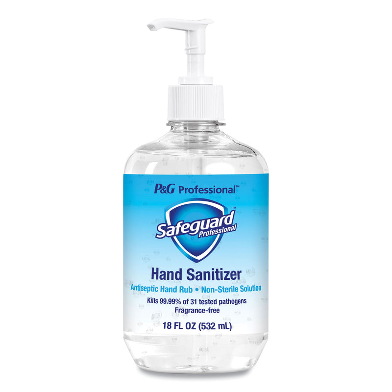 Safeguard Hand Sanitizer Gel, 18 oz Pump Bottle, Fragrance-Free, 12/Carton