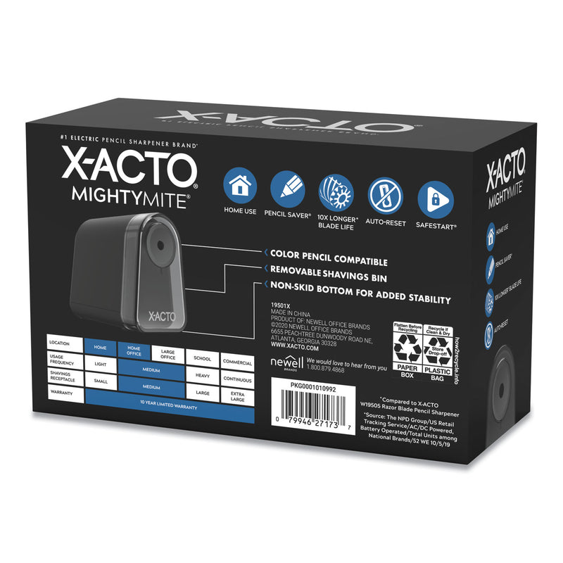 X-ACTO Model 19501 Mighty Mite Home Office Electric Pencil Sharpener, AC-Powered, 3.5 x 5.5 x 4.5, Black/Gray/Smoke