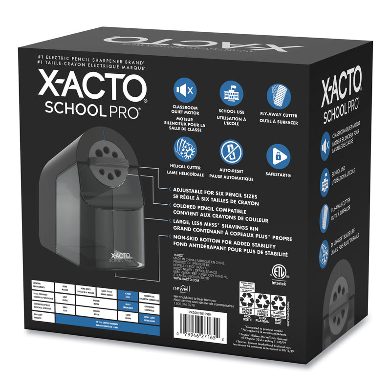 X-ACTO Model 1670 School Pro Classroom Electric Pencil Sharpener, AC-Powered, 4 x 7.5 x 7.5, Black/Gray/Smoke