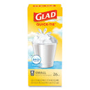 Glad OdorShield Quick-Tie Small Trash Bags, 4 gal, 0.5 mil, 8" x 18", White, 156/Carton