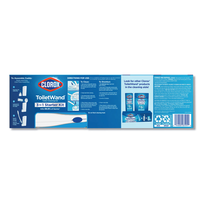 Clorox ToiletWand Disposable Toilet Cleaning System: Handle, Caddy and Refills, White, 6/Carton