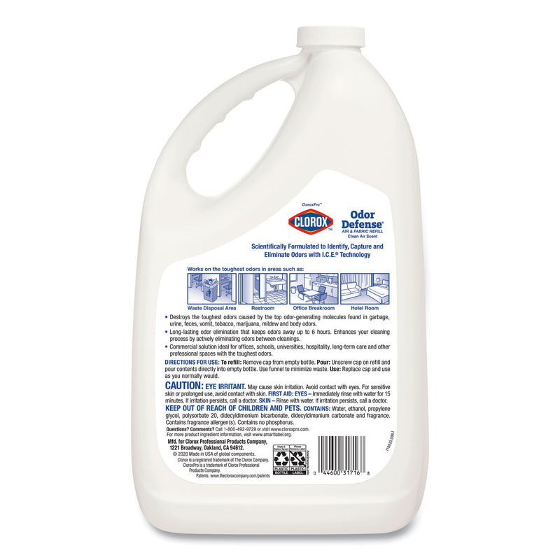 Clorox Commercial Solutions Odor Defense Air/Fabric Spray, Clean Air Scent, 1 gal Bottle