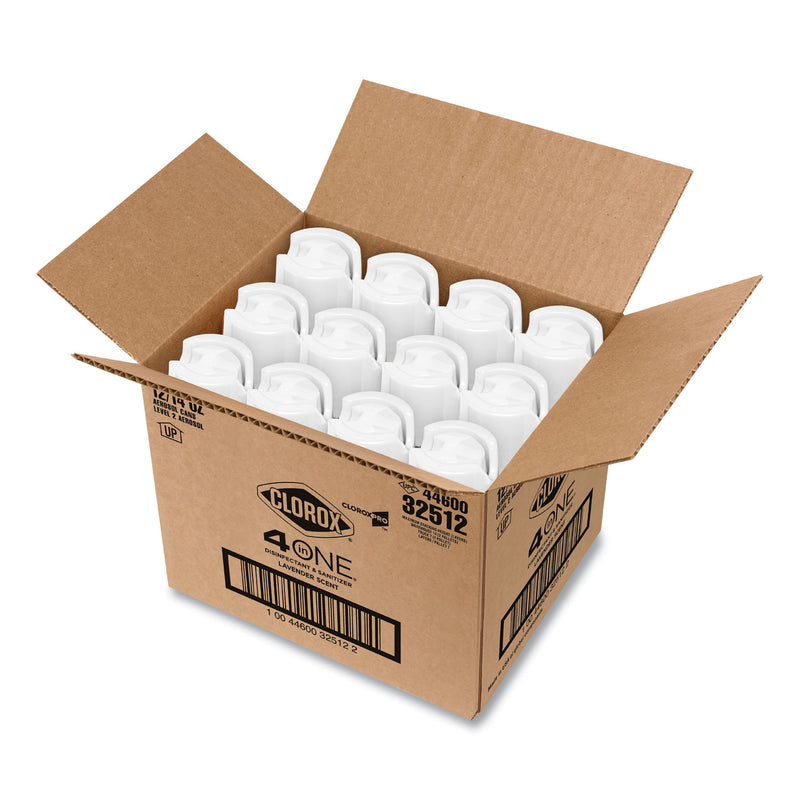 Clorox 4 in One Disinfectant and Sanitizer, Lavender, 14 oz Aerosol Spray, 12/Carton