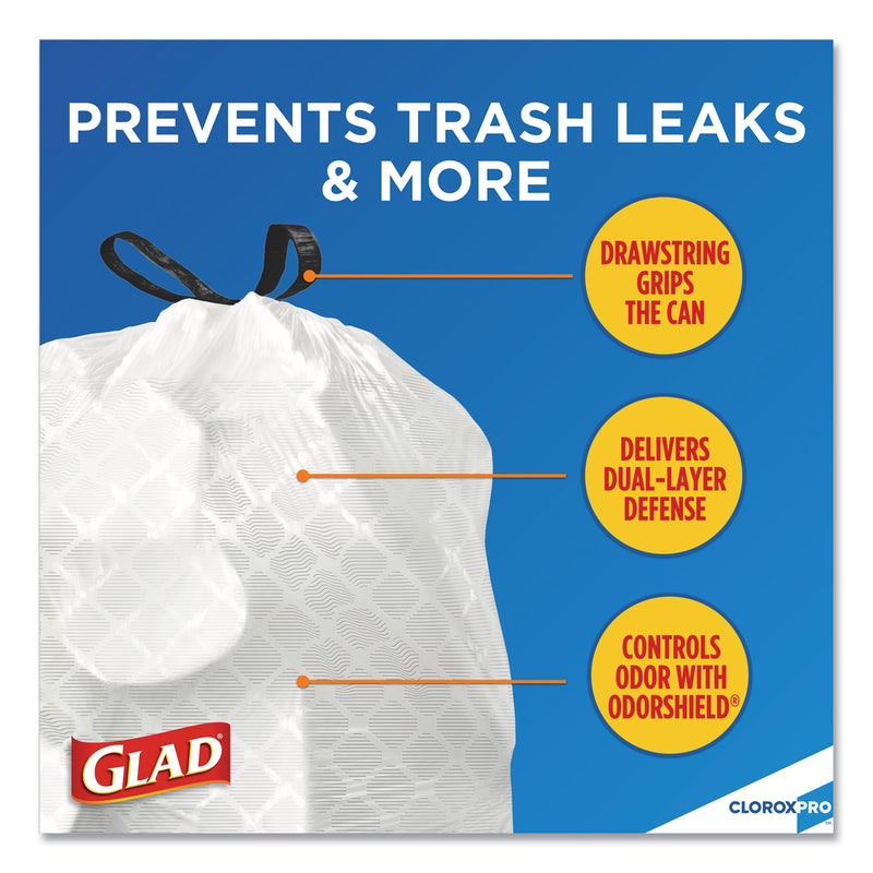 Glad Tall Kitchen Drawstring Trash Bags, 13 gal, 0.72 mil, 24" x 27.38", Gray, 400/Carton