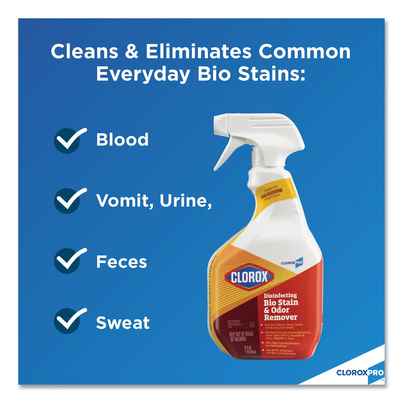 Clorox Disinfecting Bio Stain and Odor Remover, Fragranced, 128 oz Refill Bottle, 4/CT