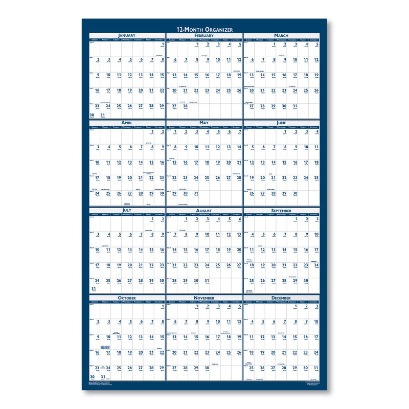 House of Doolittle Recycled Poster Style Reversible/Erasable Yearly Wall Calendar, 18 x 24, White/Blue/Gray Sheets, 12-Month (Jan to Dec): 2023