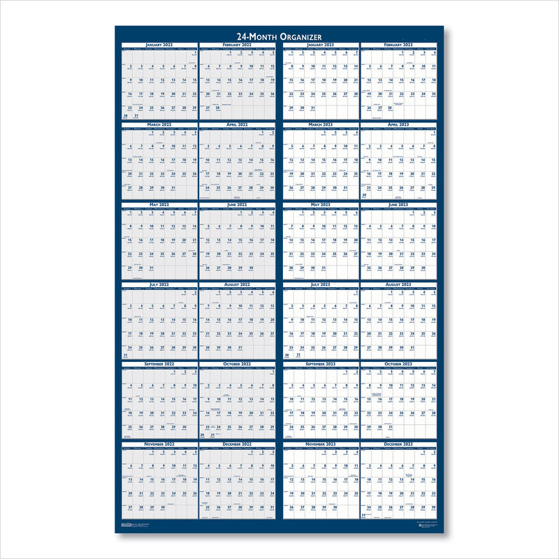 House of Doolittle Reversible/Erasable 2 Year Wall Calendar, 24 x 37, Light Blue/Blue/White Sheets, 24-Month (Jan to Dec): 2023 to 2024