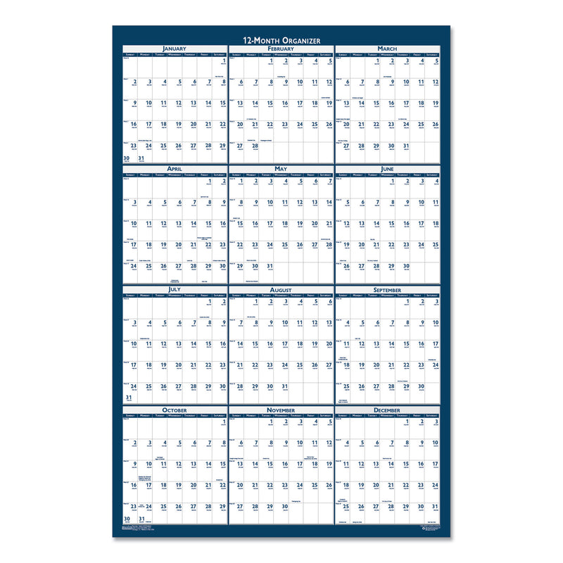 House of Doolittle Recycled Poster Style Reversible/Erasable Yearly Wall Calendar, 24 x 37, White/Blue/Gray Sheets, 12-Month (Jan to Dec): 2023