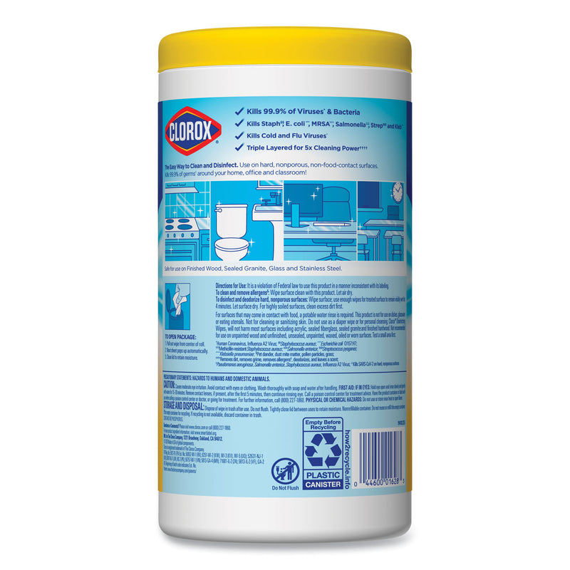 Clorox Disinfecting Wipes, 7 x 7.75, Crisp Lemon, 75/Canister, 6 Canisters/Carton