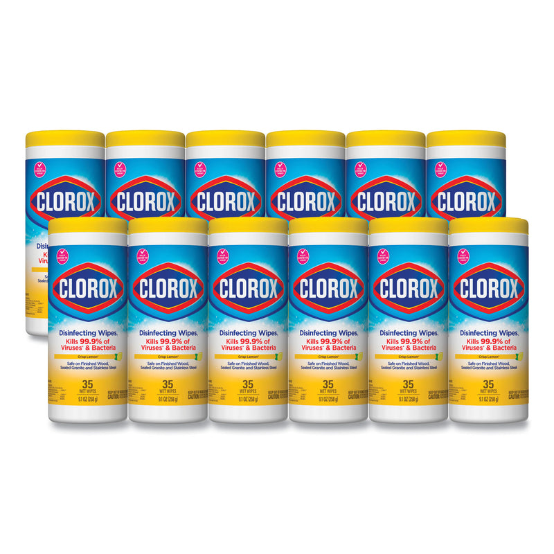 Clorox Disinfecting Wipes, 7 x 8, Crisp Lemon, 35/Canister, 12/Carton