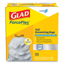 Glad ForceFlex Tall Kitchen Drawstring Trash Bags, 13 gal, 0.72 mil, 23.75" x 24.88", Gray, 100/Box