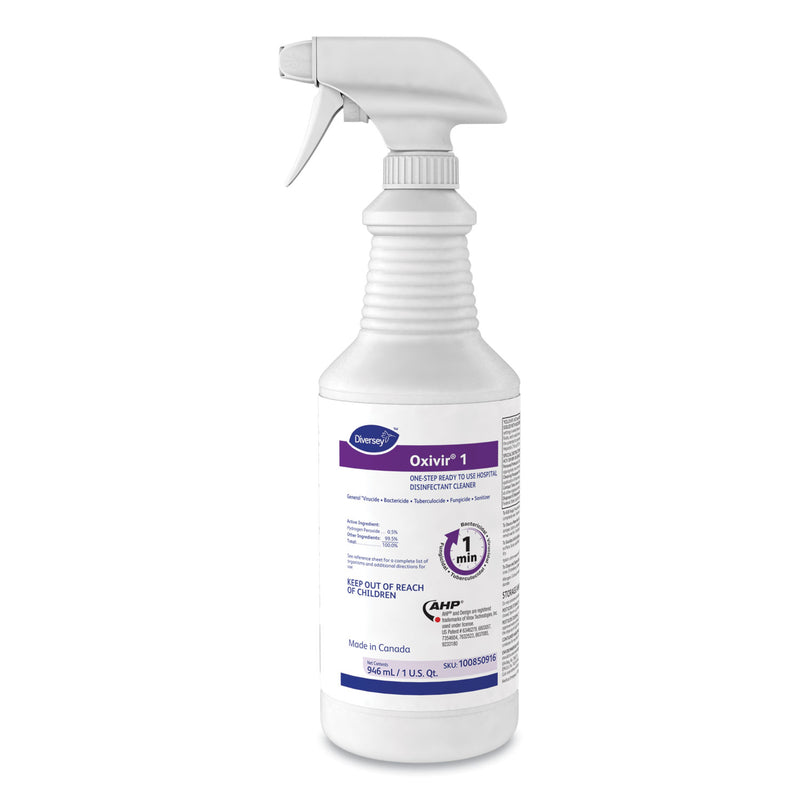 Diversey Oxivir 1 RTU Disinfectant Cleaner, 32 oz Spray Bottle, 12/Carton