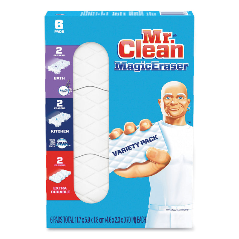 Mr. Clean Magic Eraser Variety Pack, Extra Durable; Bath; Kitchen, 4.6 x 2.3, 0.7" Thick, White, 6/Pack, 8 Packs/Carton