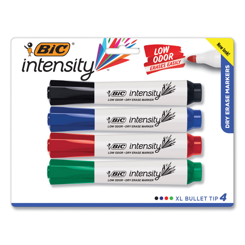 BIC Intensity Bold Tank-Style Dry Erase Marker, Extra-Broad Bullet Tip, Assorted Colors, 4/Set