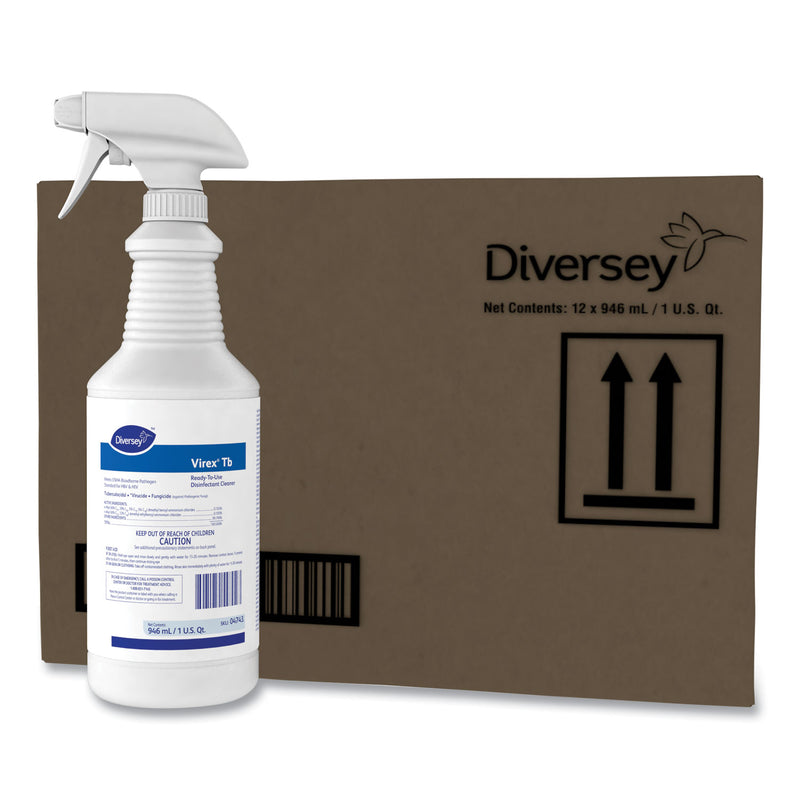 Diversey Virex TB Disinfectant Cleaner, Lemon Scent, Liquid, 32 oz Bottle, 12/Carton