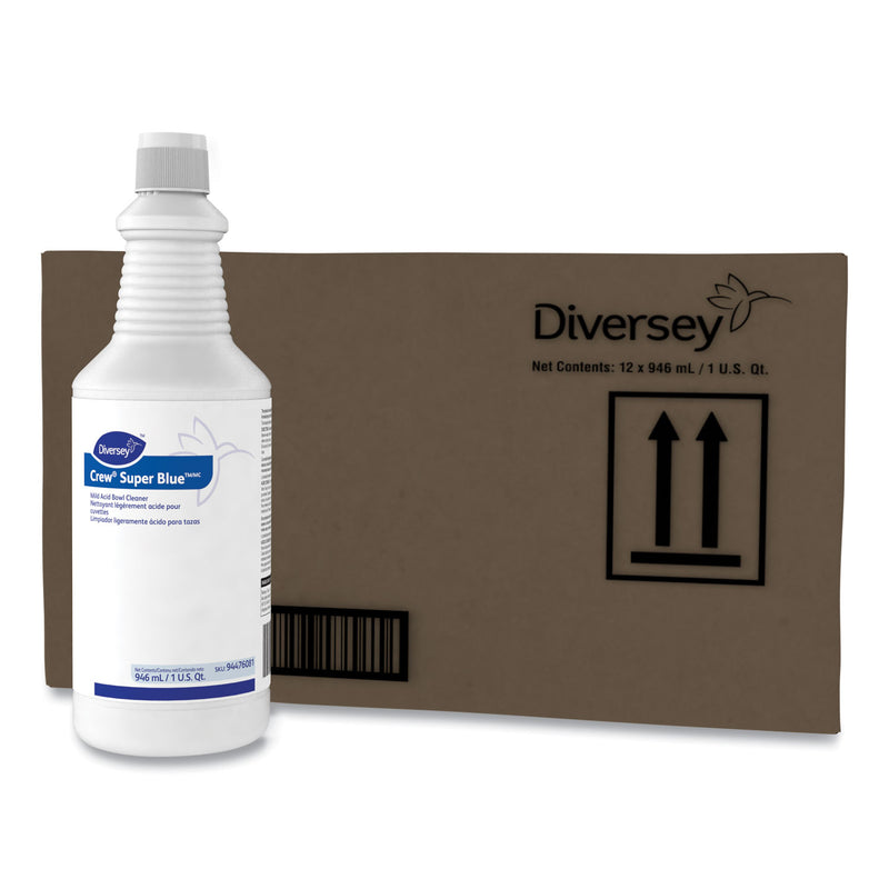 Diversey Crew Super Blue Mild Acid Bowl Cleaner, Citrus, 32 oz Squeeze Bottle, 12/Carton