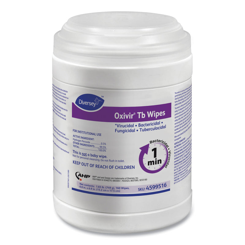 Diversey Oxivir TB Disinfectant Wipes, 7 x 6, White, 160/Canister, 12 Canisters/Carton