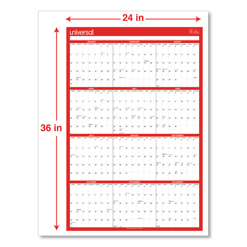 Universal Erasable Wall Calendar, 24 x 36, White/Red Sheets, 12-Month (Jan to Dec): 2023