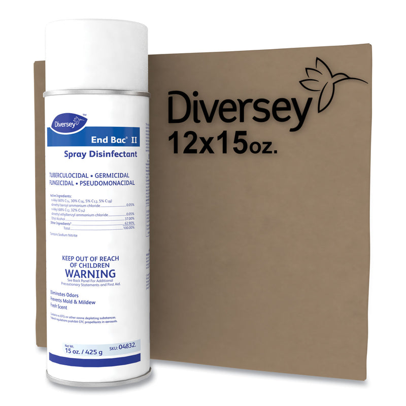 Diversey End Bac II Spray Disinfectant, Fresh Scent, 15 oz Aerosol Spray, 12/Carton
