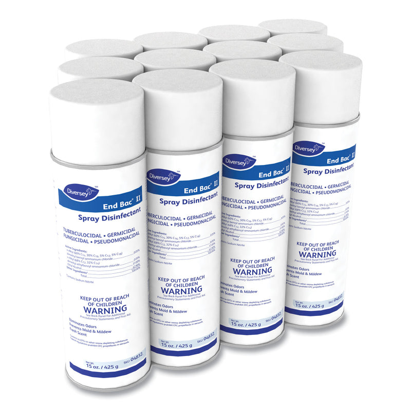 Diversey End Bac II Spray Disinfectant, Fresh Scent, 15 oz Aerosol Spray, 12/Carton