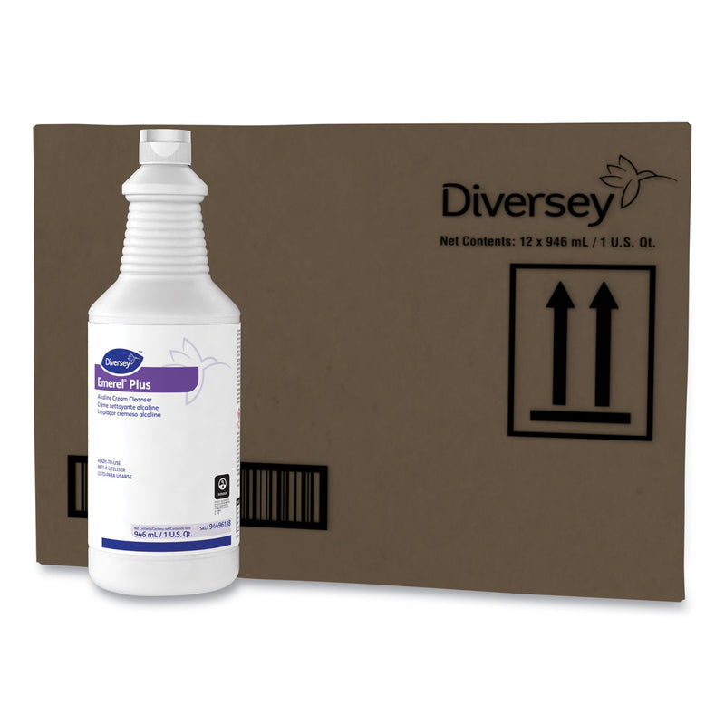 Diversey Emerel Plus Cream Cleanser, Odorless, 32 oz Squeeze Bottle, 12/Carton