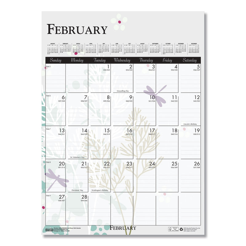 House of Doolittle Recycled Wild Flower Wall Calendar, Wild Flowers Artwork, 12 x 16.5, White/Multicolor Sheets, 12-Month (Jan to Dec): 2023