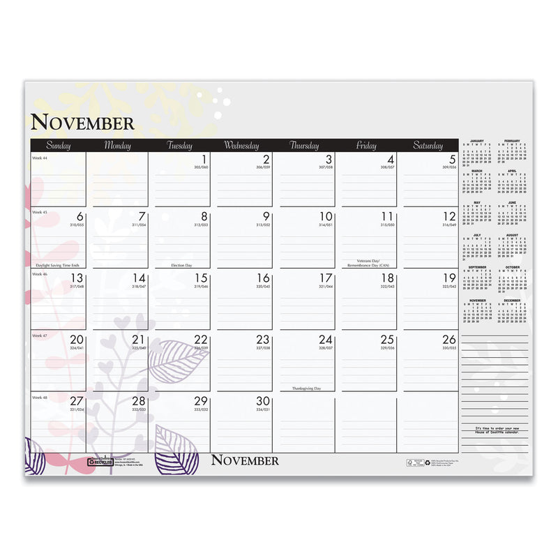 House of Doolittle Recycled Desk Pad Calendar, Wild Flowers Artwork, 22 x 17, White Sheets, Black Binding/Corners,12-Month (Jan-Dec): 2023