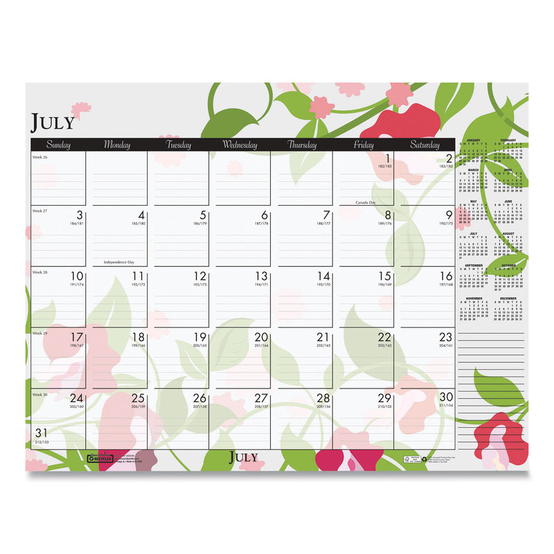 House of Doolittle Recycled Desk Pad Calendar, Wild Flowers Artwork, 22 x 17, White Sheets, Black Binding/Corners,12-Month (Jan-Dec): 2023