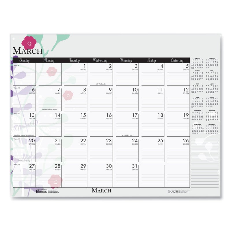 House of Doolittle Recycled Desk Pad Calendar, Wild Flowers Artwork, 22 x 17, White Sheets, Black Binding/Corners,12-Month (Jan-Dec): 2023