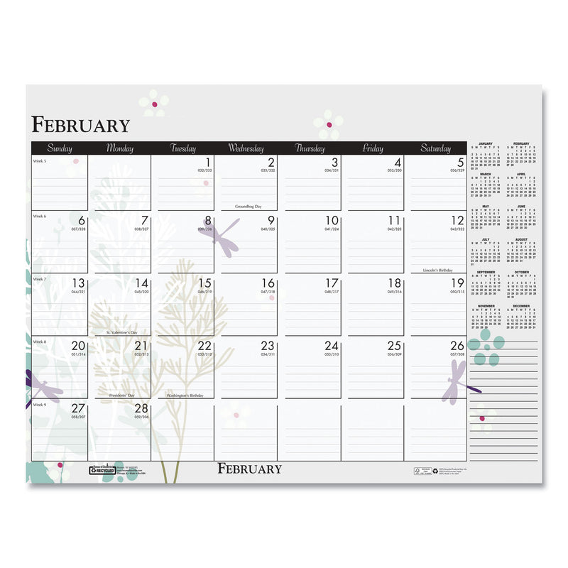 House of Doolittle Recycled Desk Pad Calendar, Wild Flowers Artwork, 22 x 17, White Sheets, Black Binding/Corners,12-Month (Jan-Dec): 2023