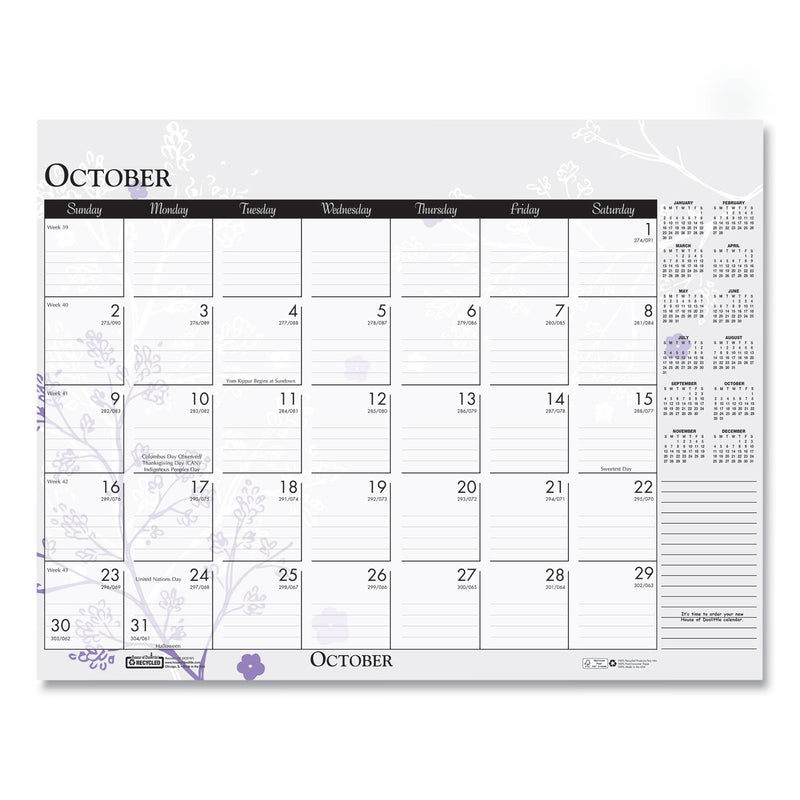 House of Doolittle Recycled Desk Pad Calendar, Wild Flowers Artwork, 22 x 17, White Sheets, Black Binding/Corners,12-Month (Jan-Dec): 2023