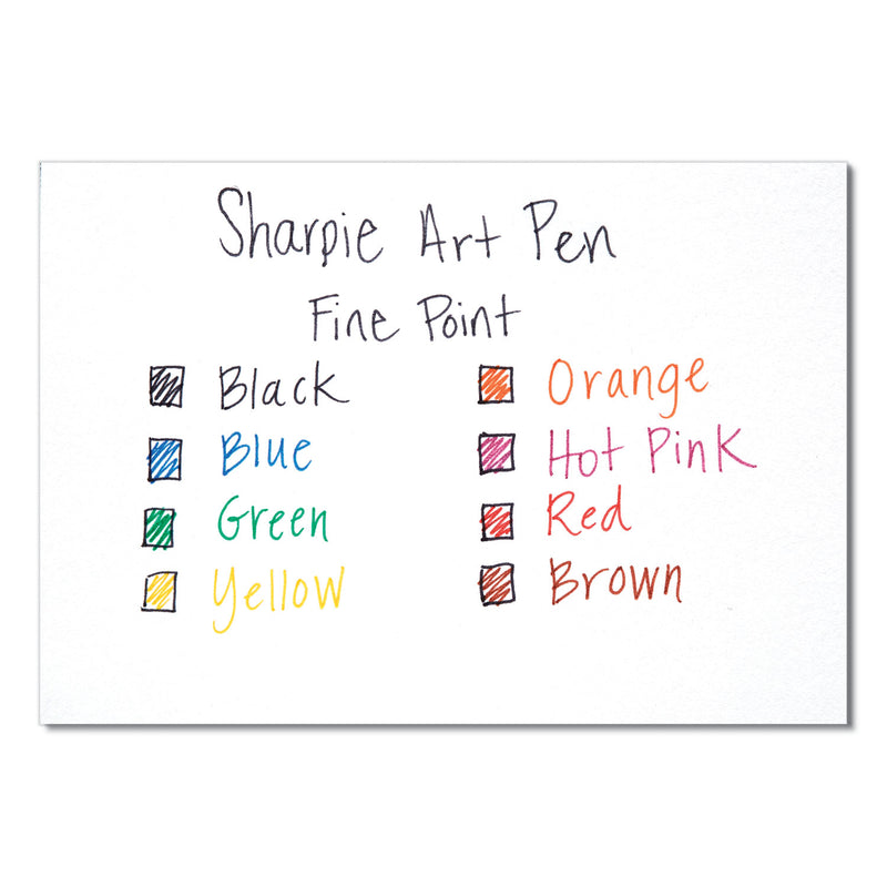 Sharpie Art Pen w/Hard Case Porous Point Pen, Stick, Fine 0.4 mm, Assorted Ink and Barrel Colors, 8/Pack