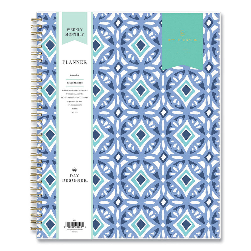 Blue Sky Day Designer Tile Weekly/Monthly Planner, Tile Artwork, 11 x 8.5, Blue/White Cover, 12-Month (Jan to Dec): 2023