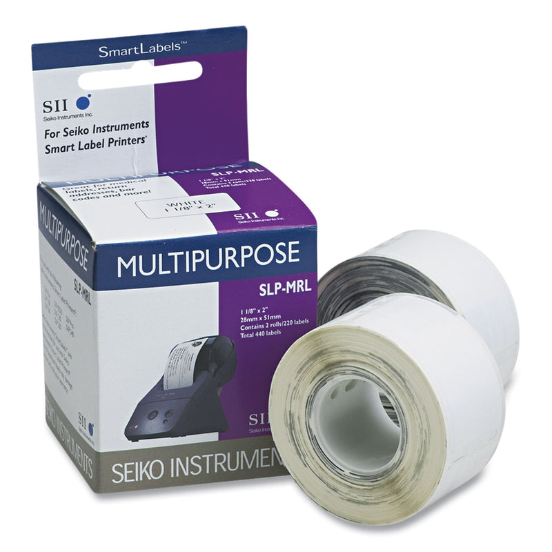 Seiko SLP-MRL Self-Adhesive Multipurpose Labels, 1.12" x 2", White, 220 Labels/Roll, 2 Rolls/Box