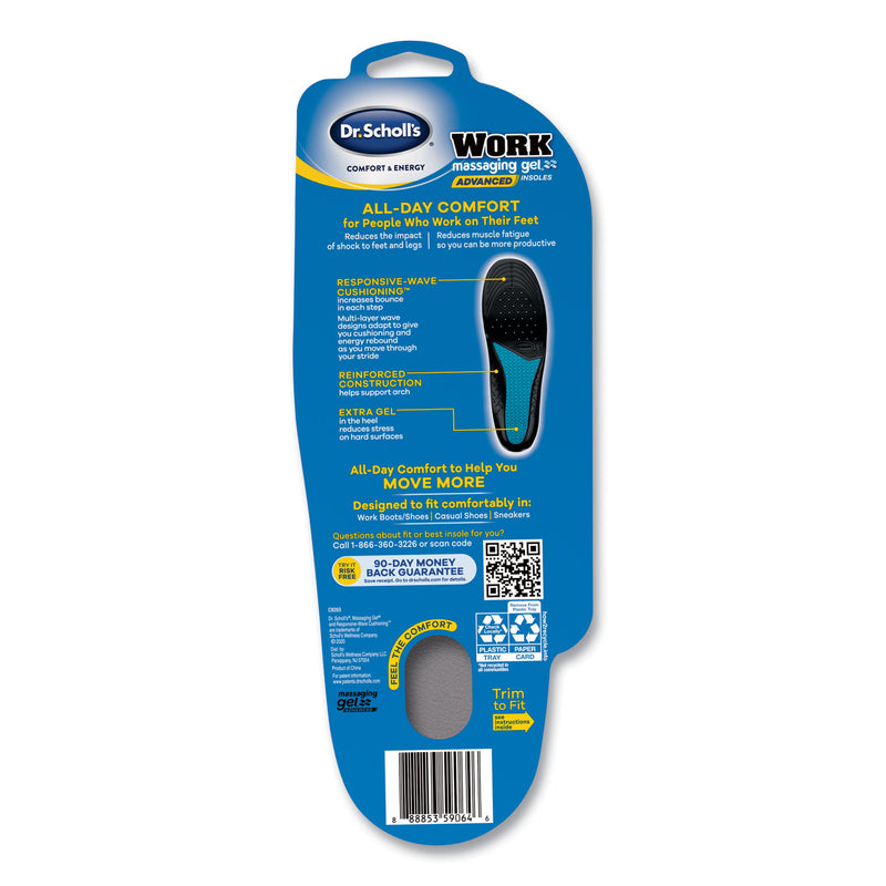Dr. Scholl's Comfort and Energy Work Massaging Gel Insoles, Women Sizes 6 to 11, Black/Blue, Pair