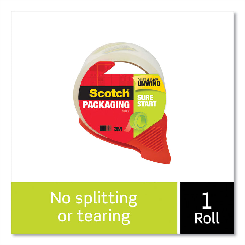 Scotch Sure Start Packaging Tape with Dispenser, 3" Core, 1.88" x 38.2 yds, Clear