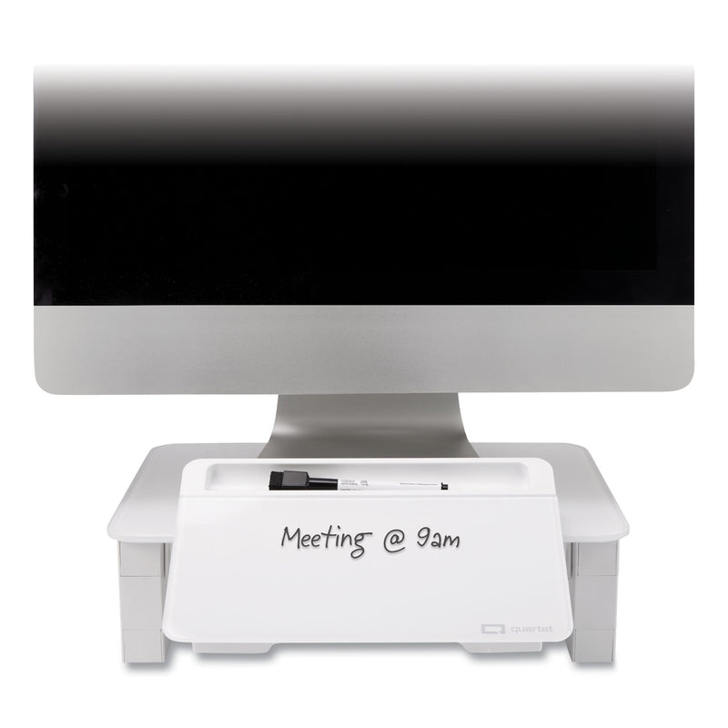 Quartet Adjustable Height Desktop Glass Monitor Riser with Dry-Erase Board, 14 x 10.25 x 2.5 to 5.25, White, Supports 100 lb