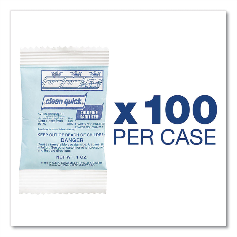 Clean Quick Powdered Chlorine-Based Sanitizer, 1oz Packet, 100/Carton