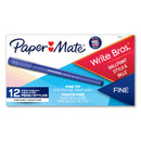 Paper Mate Write Bros. Ballpoint Pen, Stick, Fine 0.8 mm, Blue Ink, Blue Barrel, Dozen
