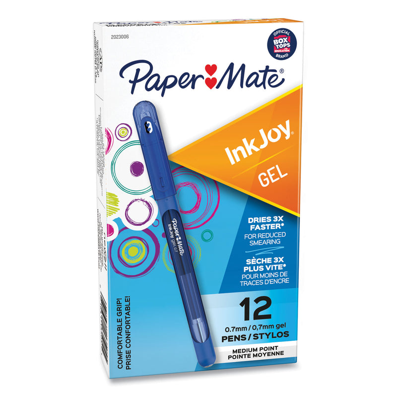Paper Mate InkJoy Gel Pen, Stick, Medium 0.7 mm, Blue Ink, Blue Barrel, Dozen
