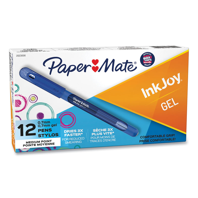 Paper Mate InkJoy Gel Pen, Stick, Medium 0.7 mm, Blue Ink, Blue Barrel, Dozen