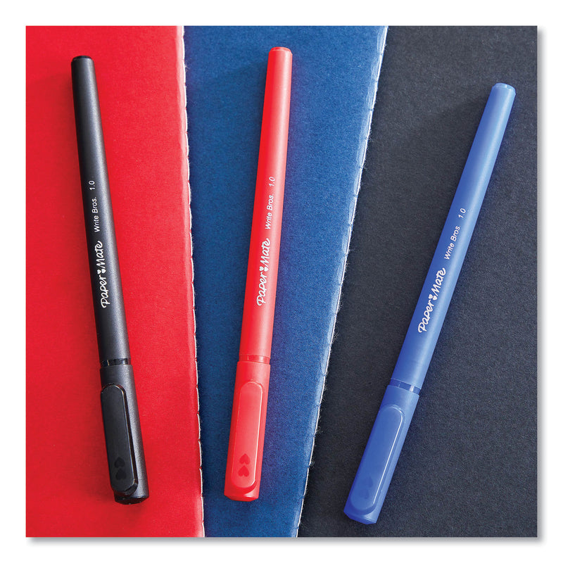 Paper Mate Write Bros. Ballpoint Pen, Stick, Fine 0.8 mm, Black Ink, Black Barrel, Dozen