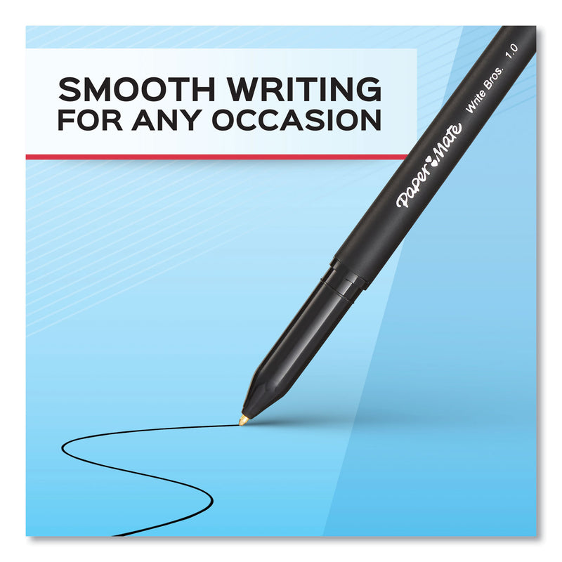 Paper Mate Write Bros. Ballpoint Pen, Stick, Fine 0.8 mm, Black Ink, Black Barrel, Dozen