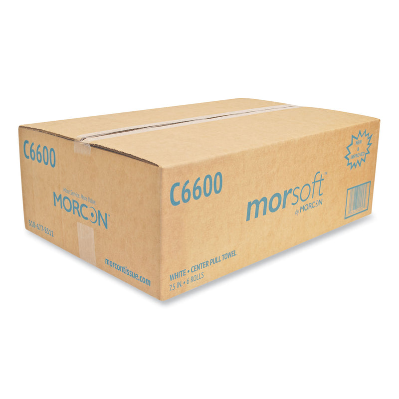 Morcon Tissue Morsoft Center-Pull Roll Towels, 2-Ply, 6.9" dia, White, 600 Sheets/Roll, 6 Rolls/Carton