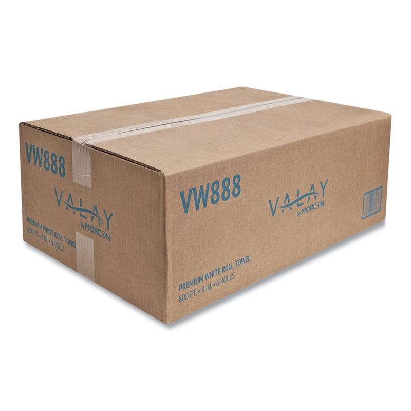 Morcon Tissue Valay Proprietary Roll Towels, 1-Ply, 8" x 800 ft, White, 6 Rolls/Carton