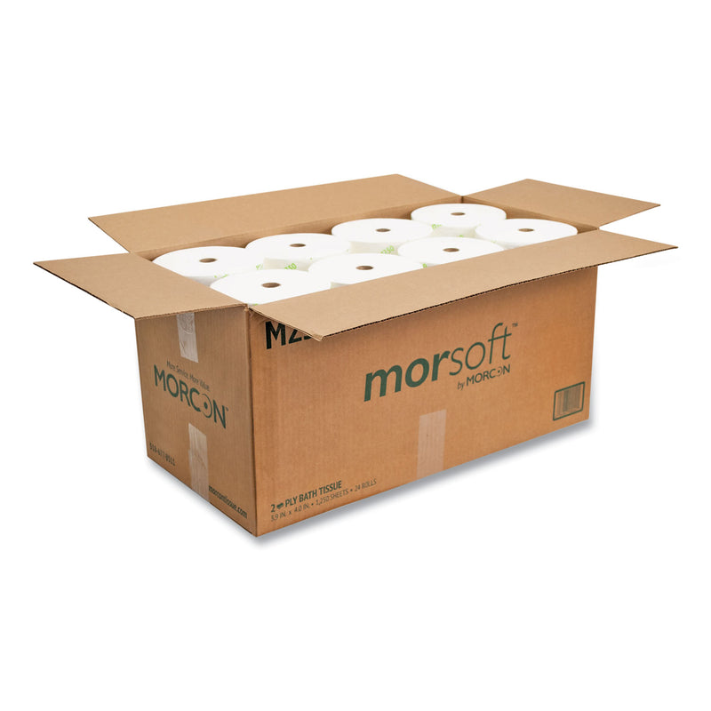 Morcon Tissue Small Core Bath Tissue, Septic Safe, 2-Ply, White, 1,250/Roll, 24 Rolls/Carton